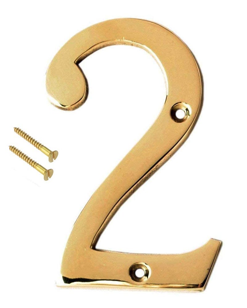 eSplanade 4" Brass House Hotel Door Number Plaque Numeric Numerical Digit 0-9 (2 (Two)) - Image 1
